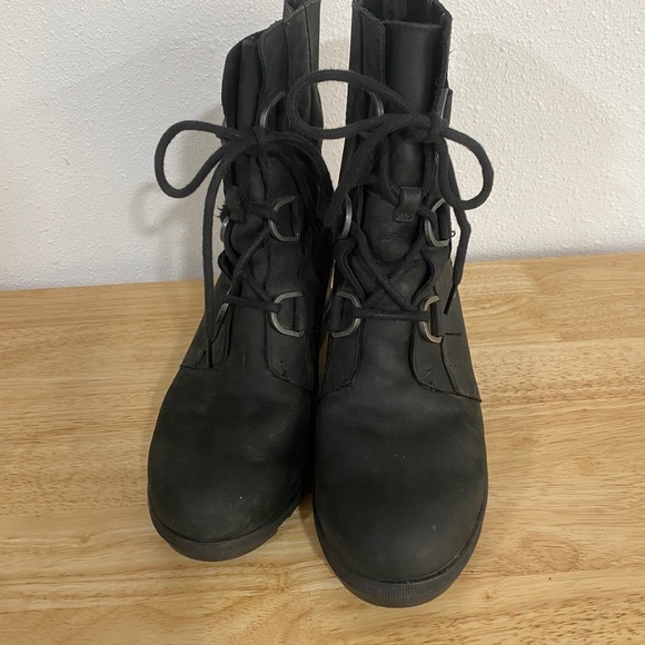 Sorel Women's Joan of Arctic Wedge II Leather Lace Up Boot Black 9.5 - Picture 5 of 10